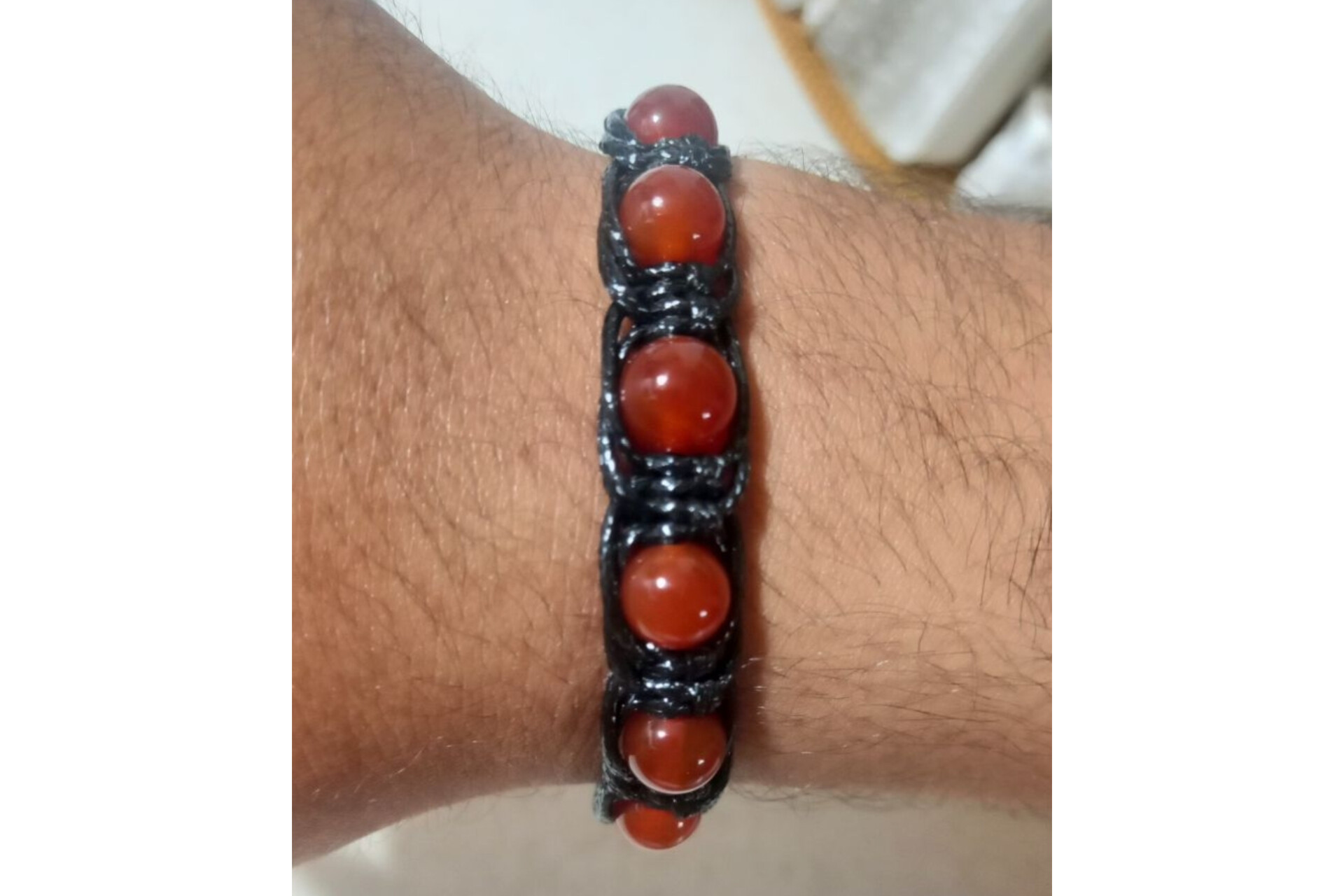 دستبند عقیق سرخ اصل چرم بافت